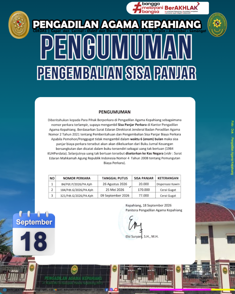 Pengembalian Sisa Panjar 18 September 2026