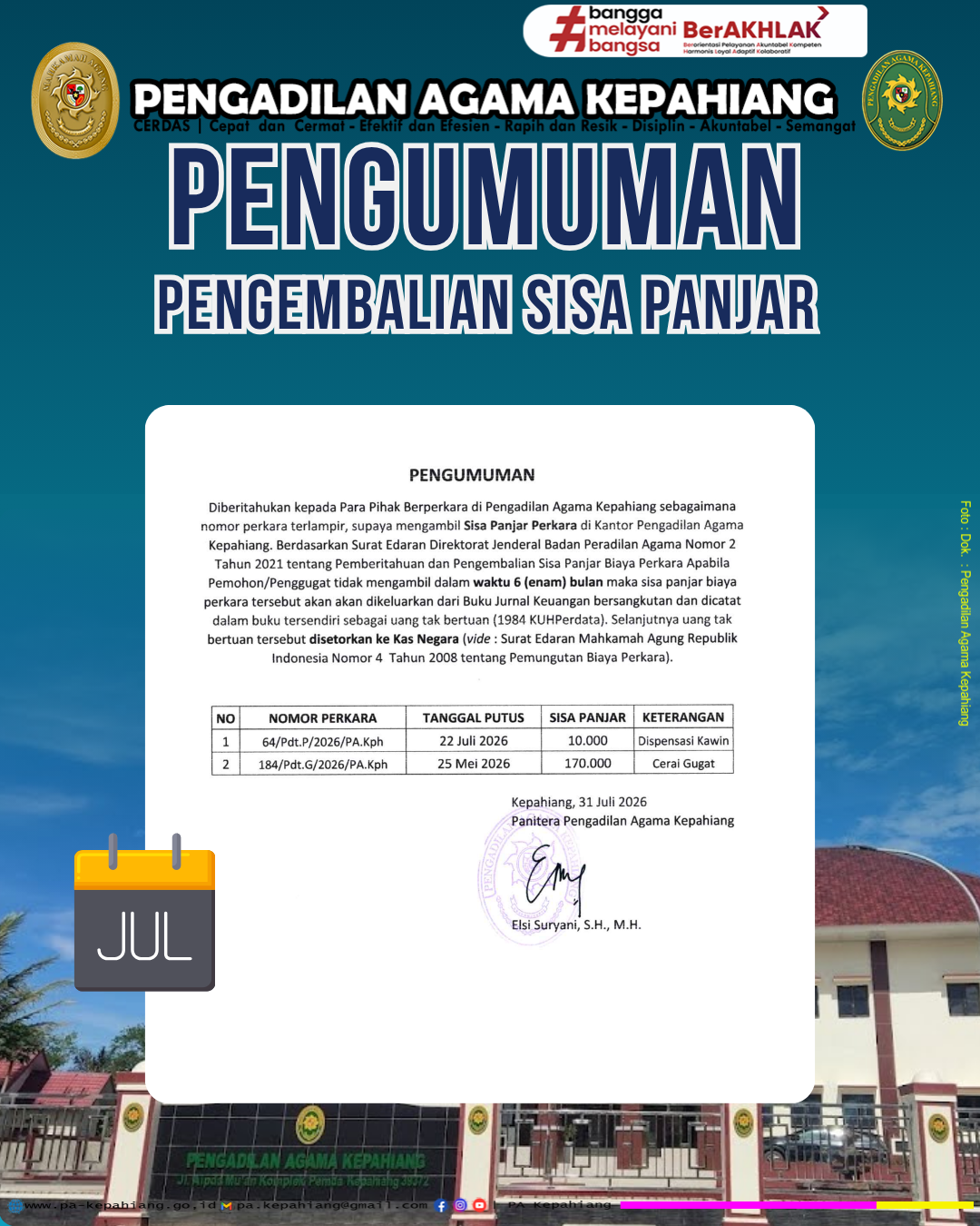 Pengumuman Sisa Panjar Juli 2026
